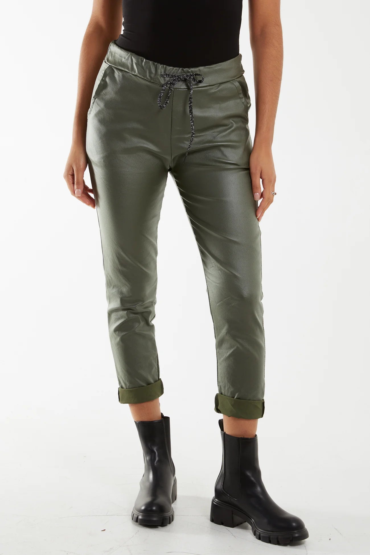 Grace Faux Leather PU Coated Crushed Magic Trousers