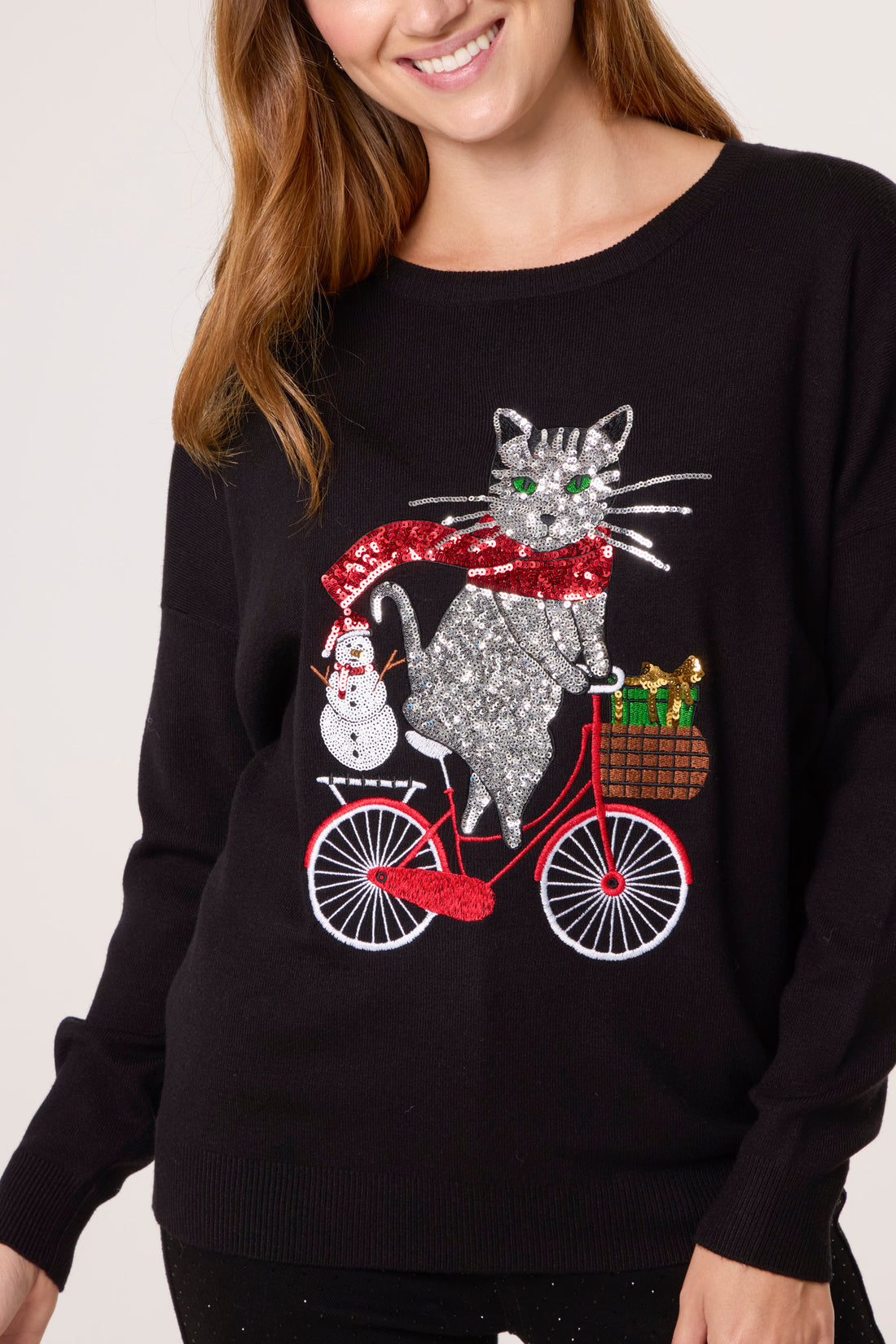 🎄 Festive Cat Whimsy Sequin Jumper