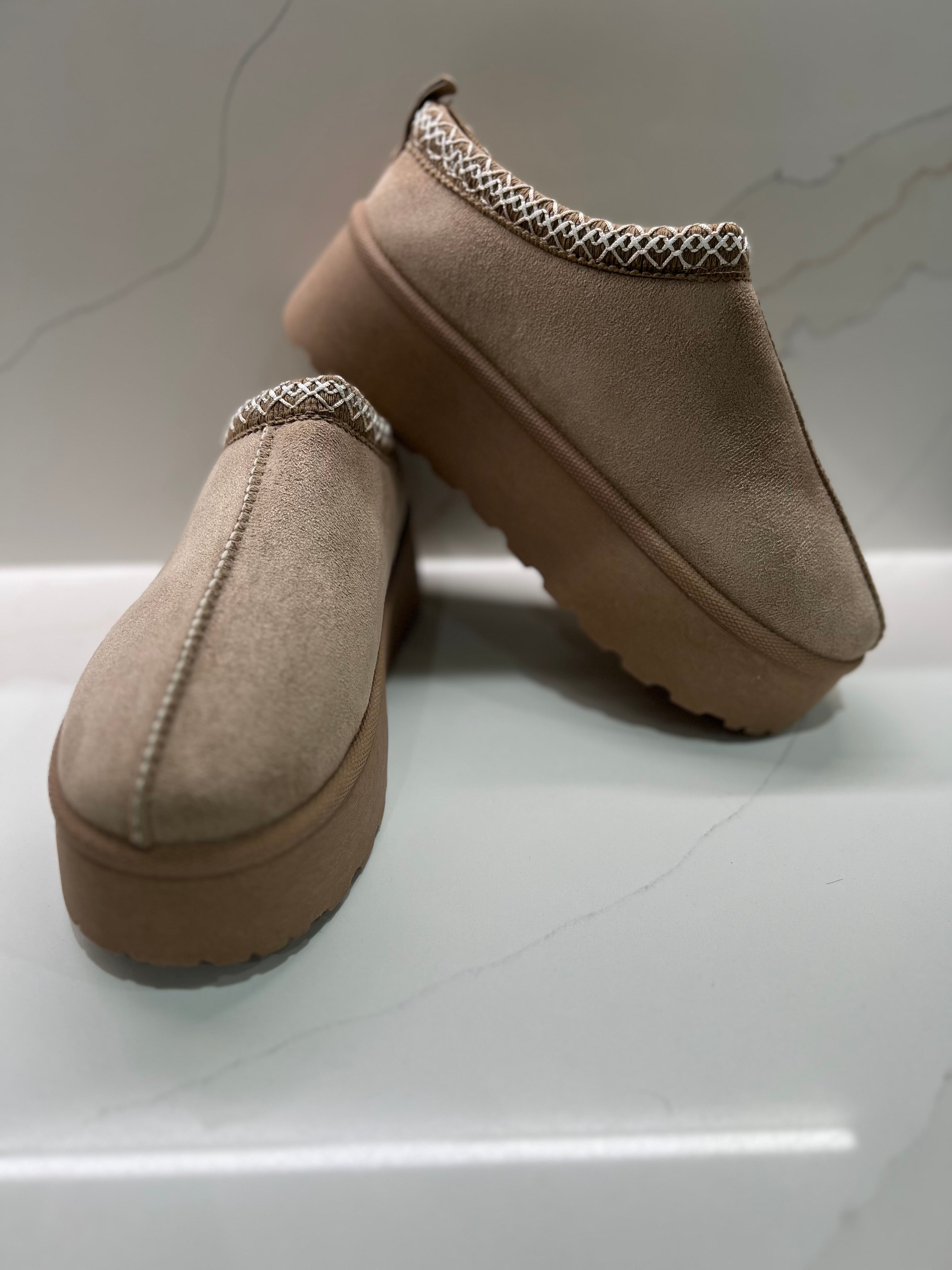 Taupe Faux Fur Lined Platform Mules