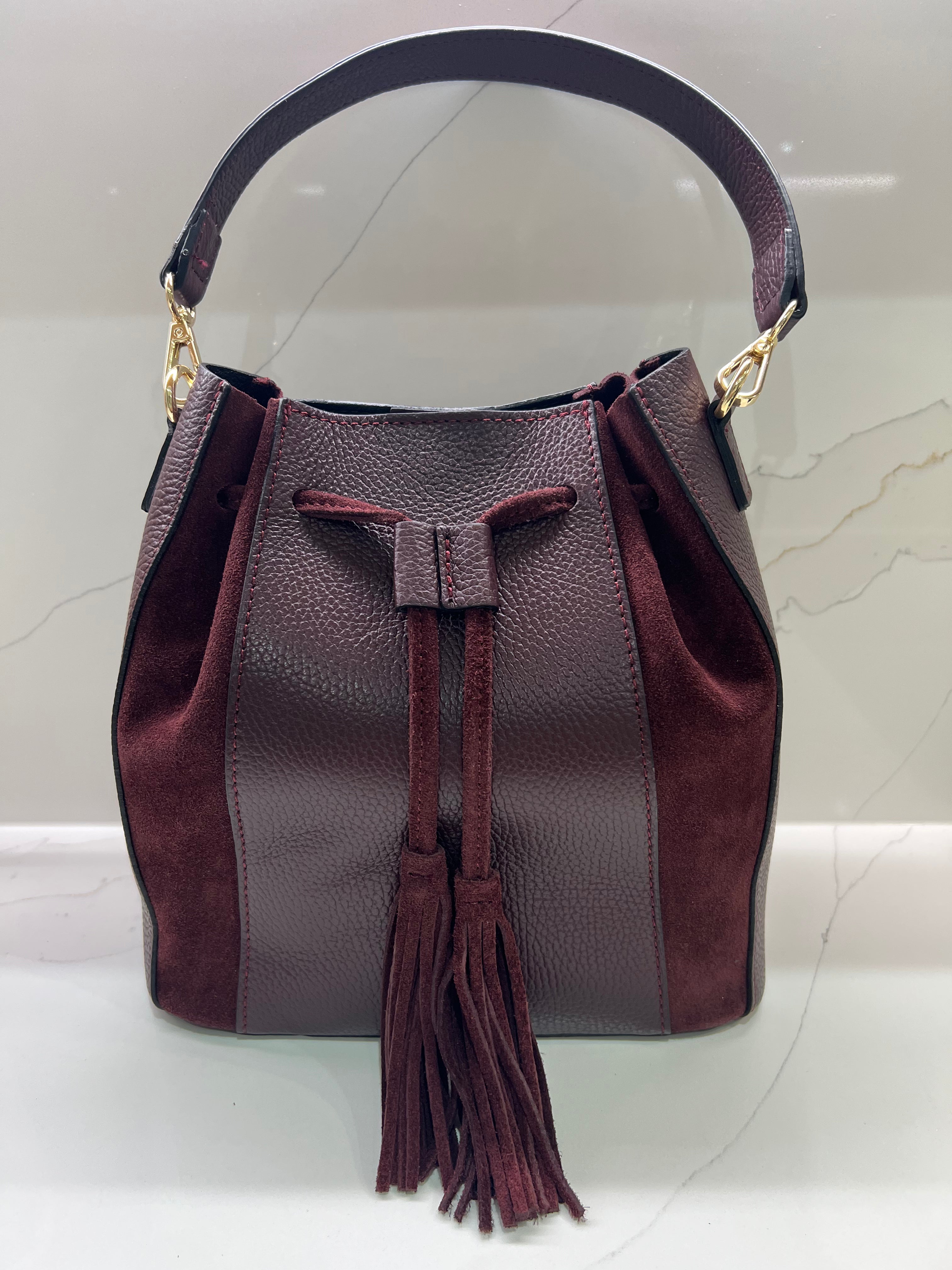 The Amara – Italian Leather & Suede Bucket Bag