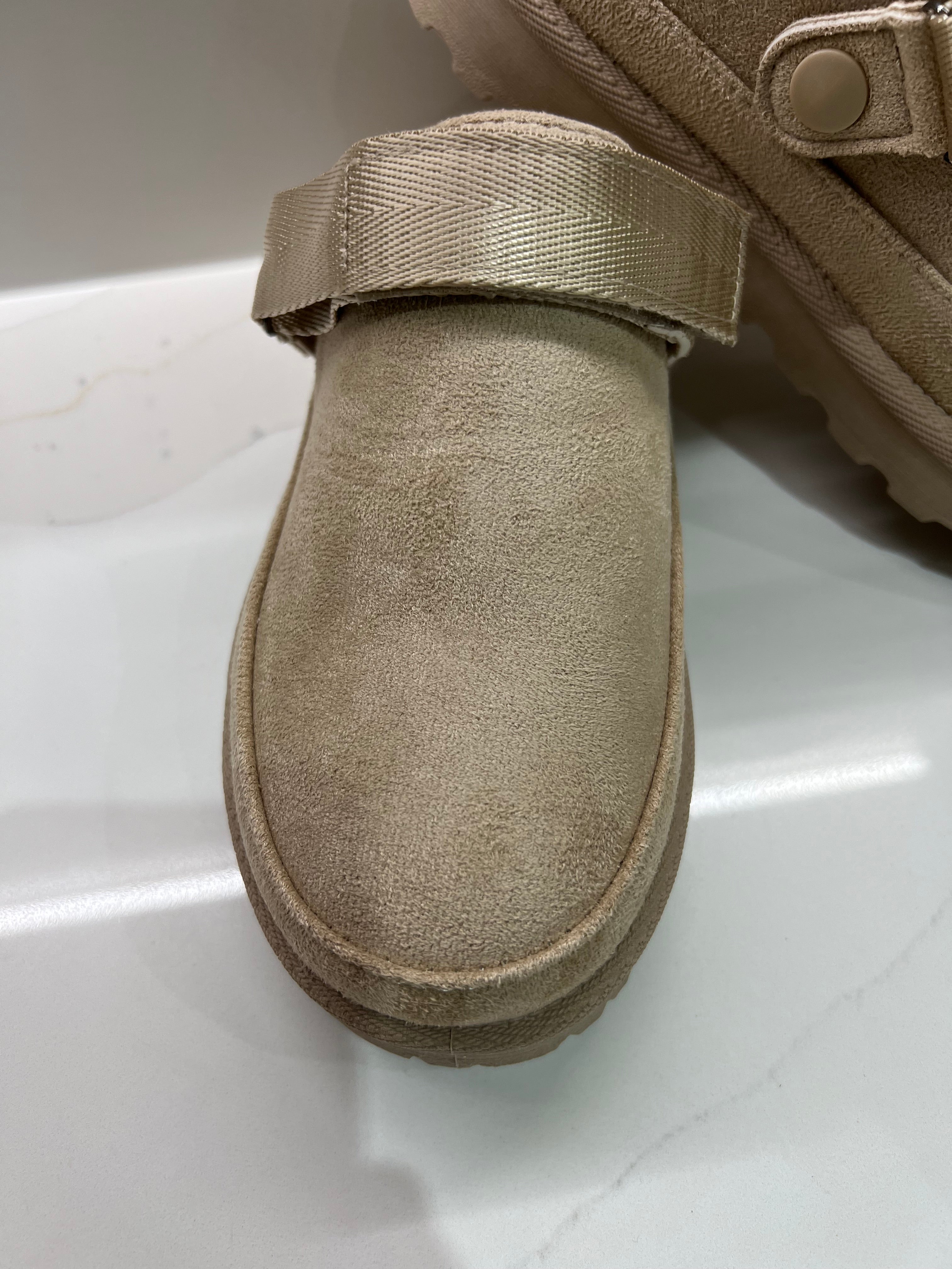 Natural Faux Suede Strappy Clogs