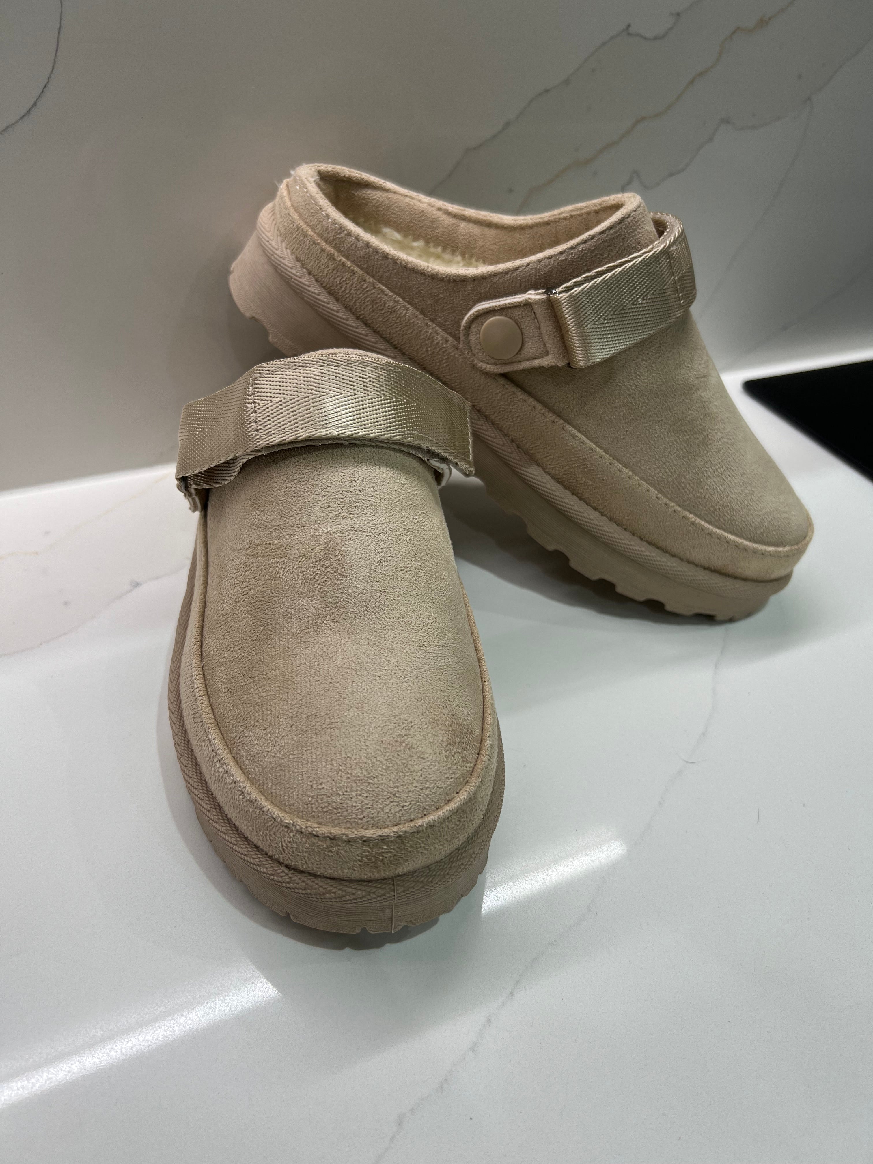 Natural Faux Suede Strappy Clogs