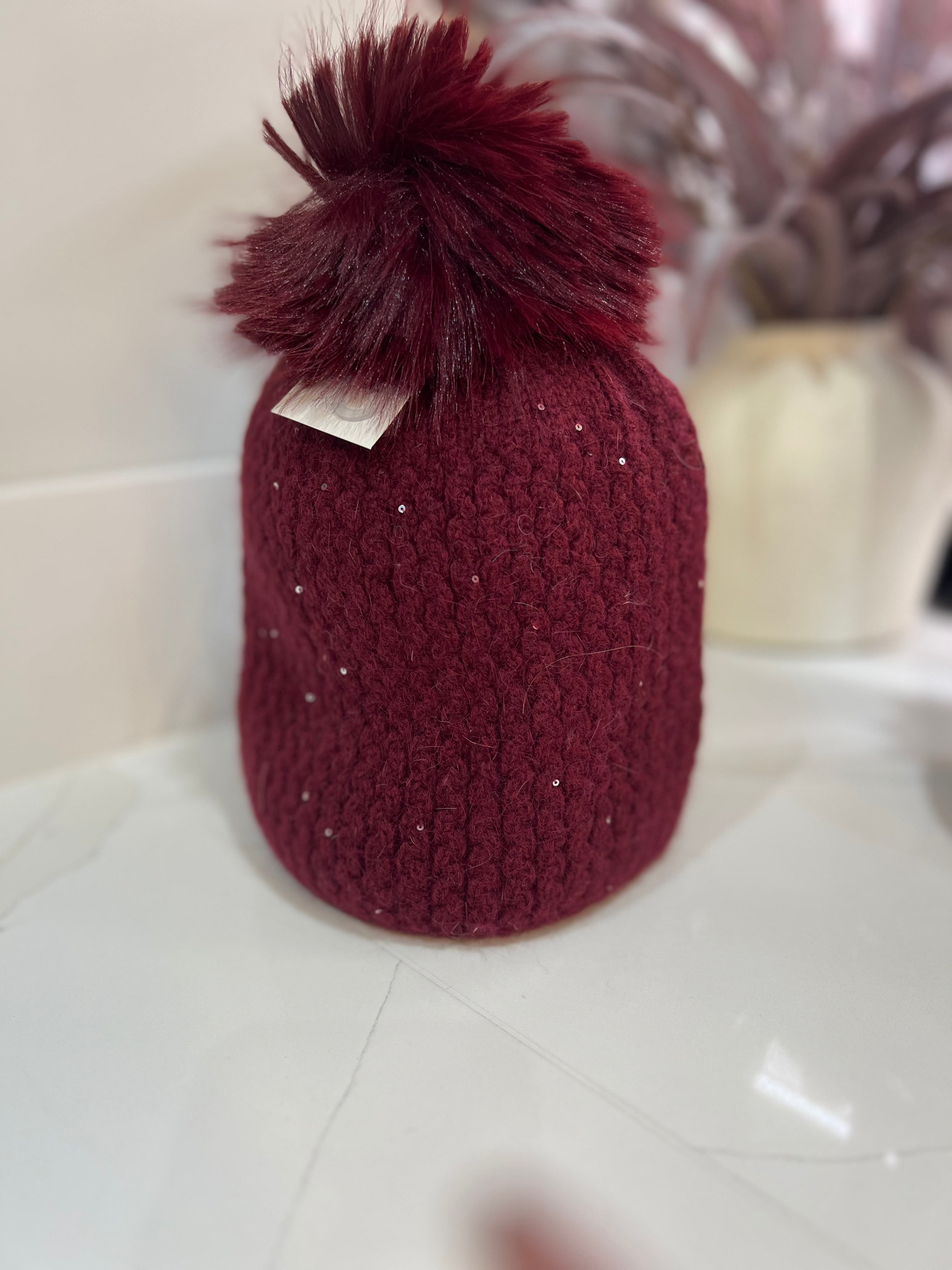 Faux Fur Pom-Pom Sparkle Bobble Hat