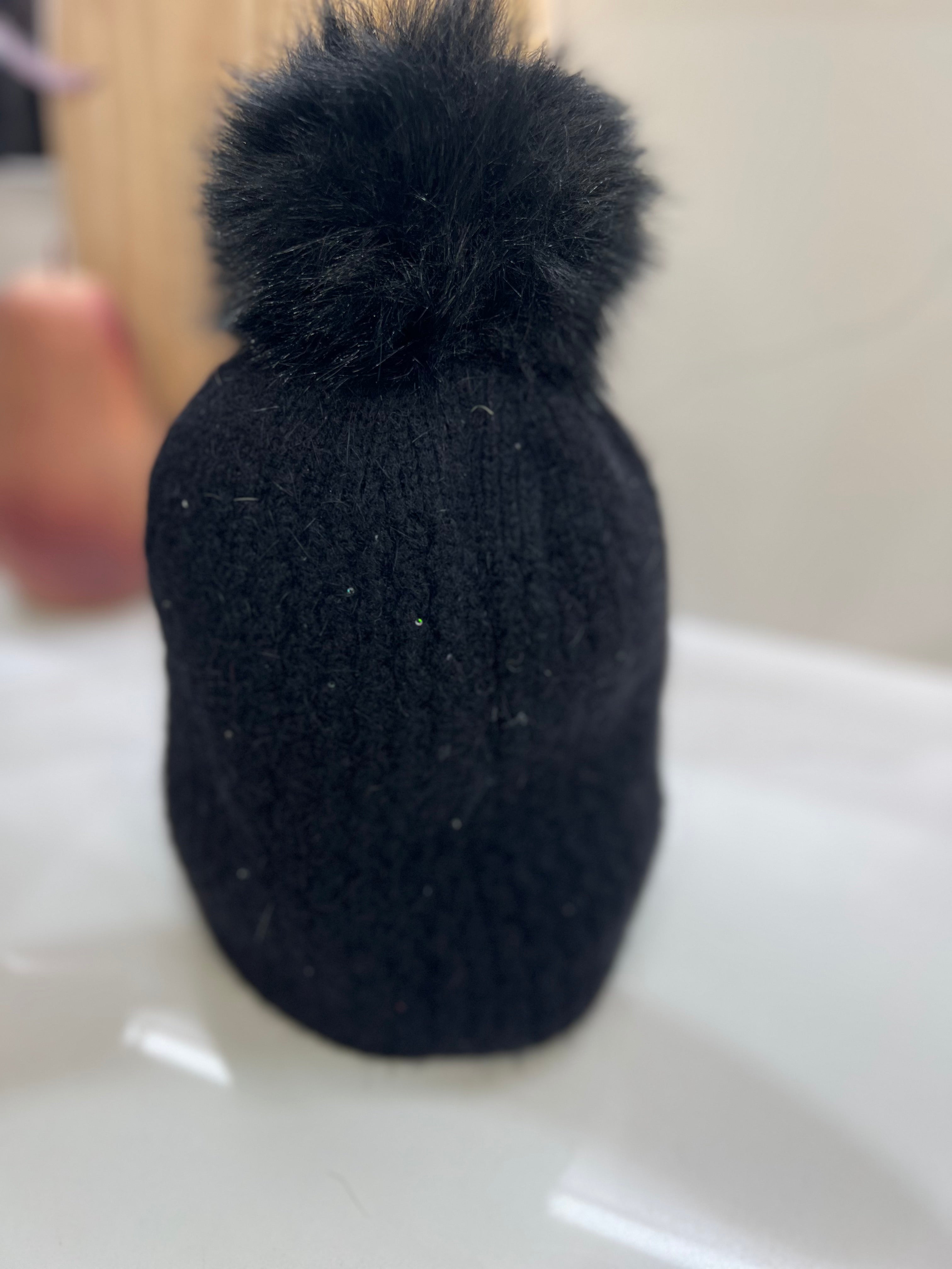 Faux Fur Pom-Pom Sparkle Bobble Hat