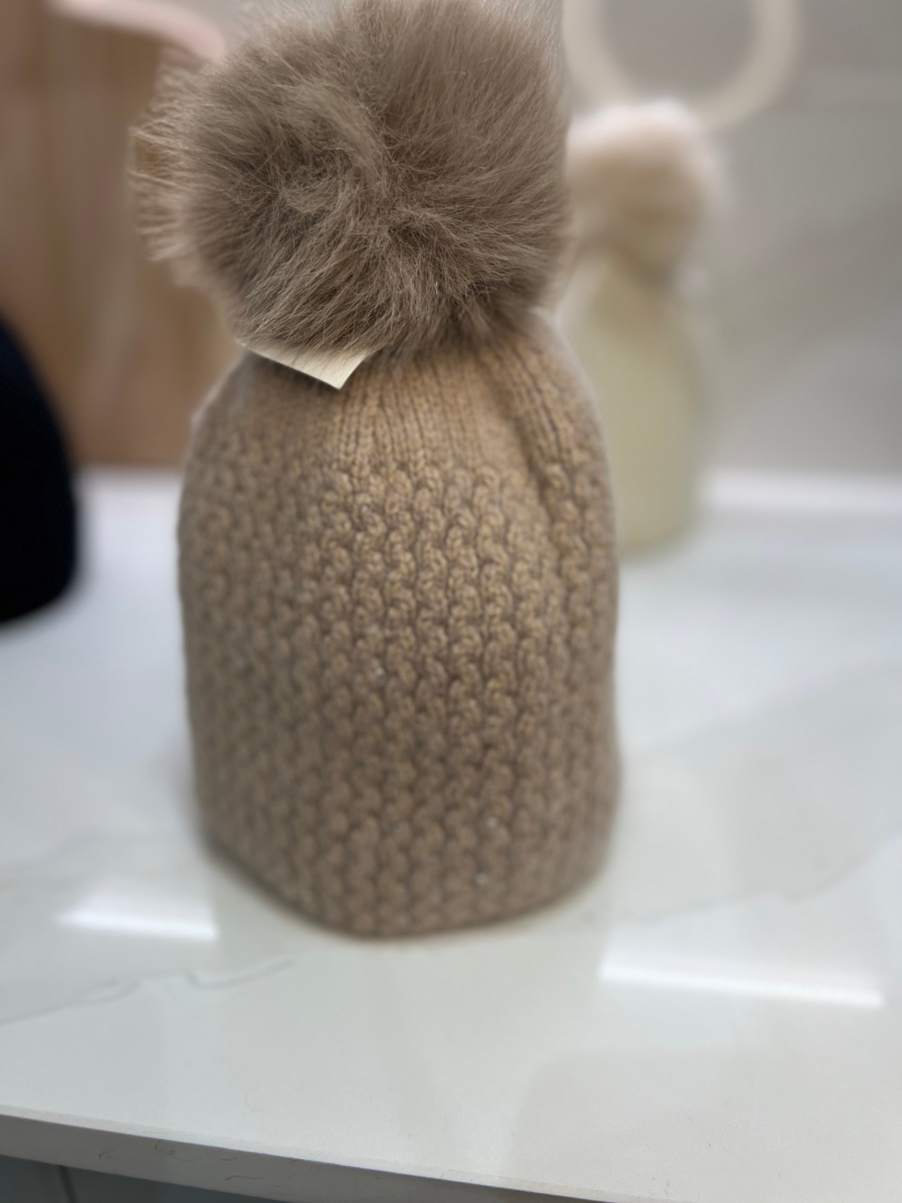 Faux Fur Pom-Pom Sparkle Bobble Hat