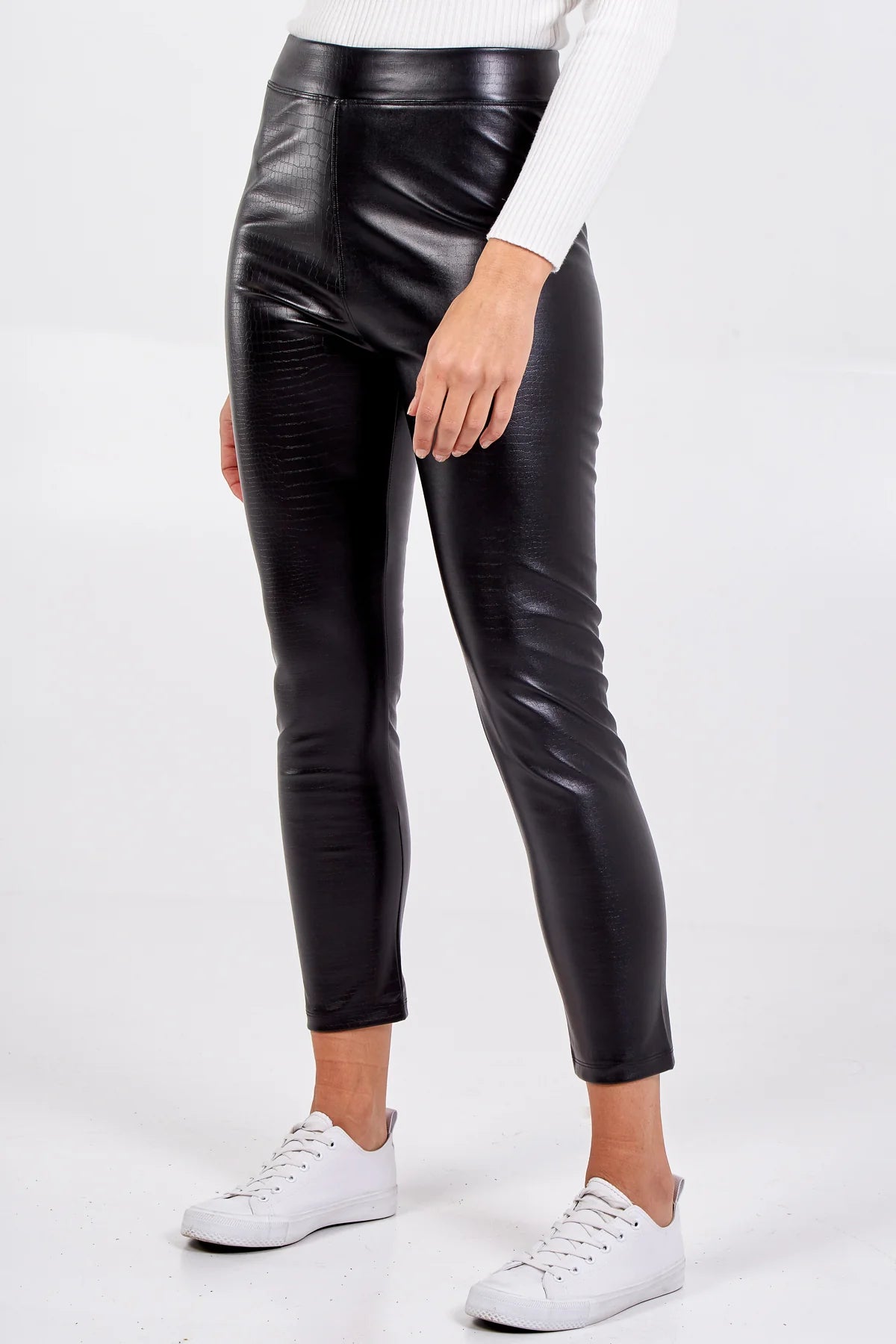 High Waist Croc-Effect PU Leggings