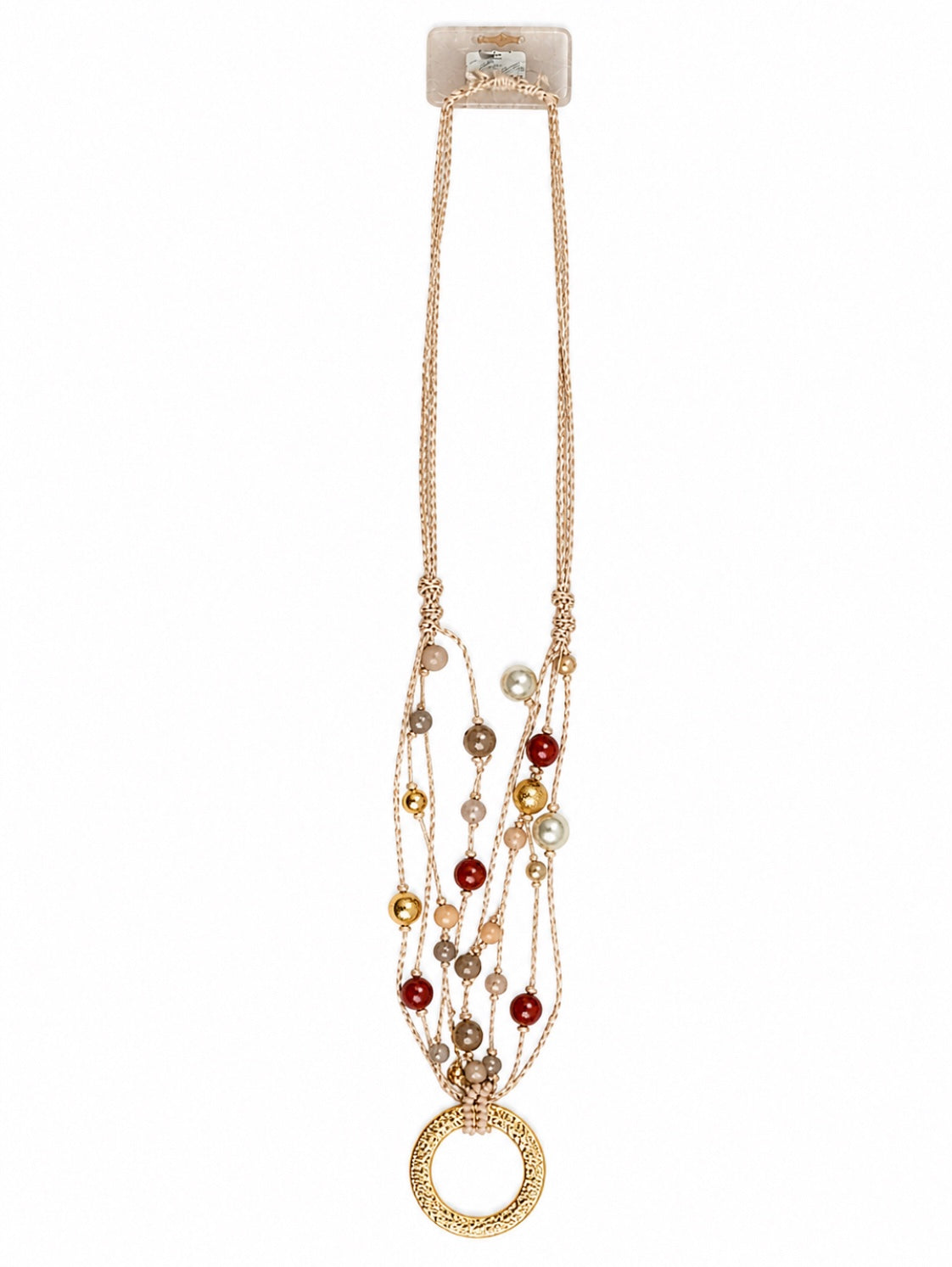 Gold Disc & Multicolour Beaded Long Necklace (Nickel-Free)
