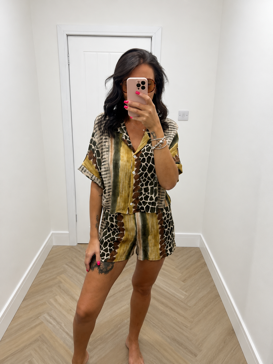Abstract Giraffe Print Crinkle Co-Ord