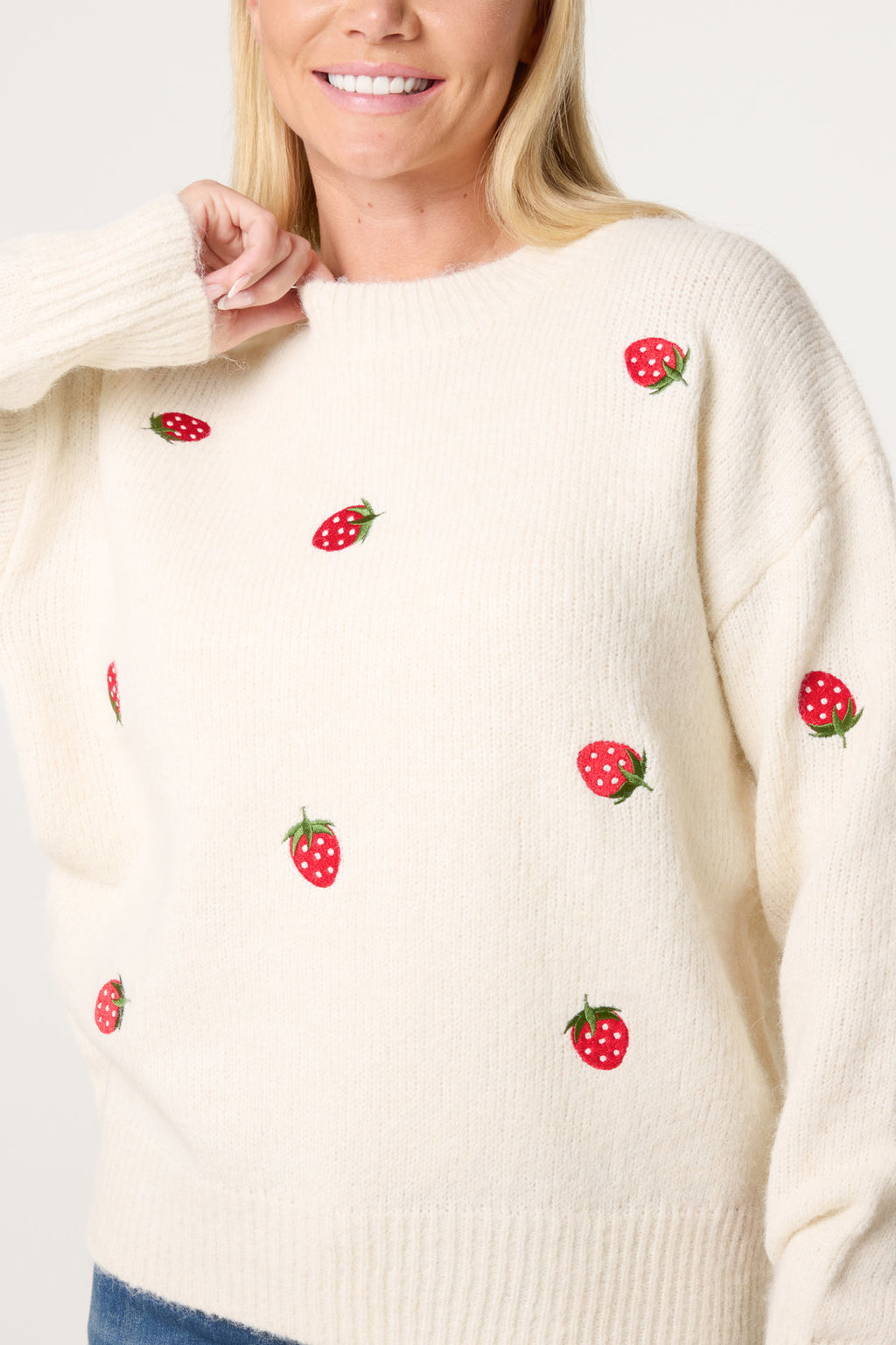 🍓Strawberry Embroidered Jumper — Ivory Final Sale Price No Returns