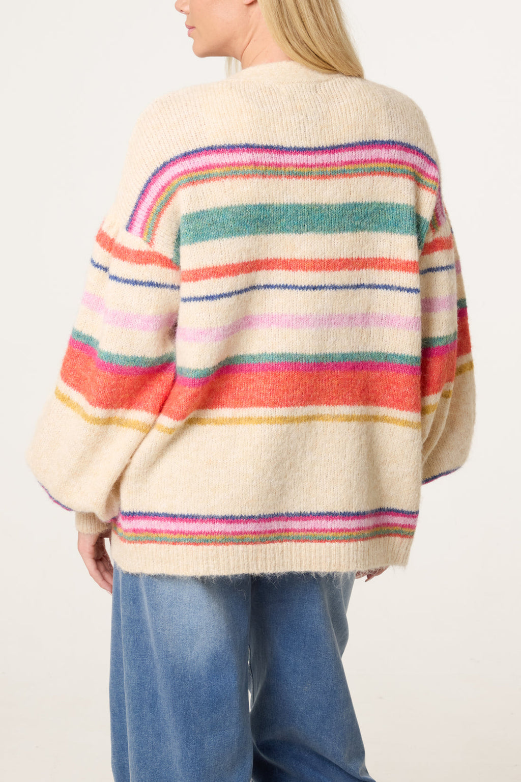 Annie Balloon Sleeve Multicolour Stripe Knit Cardigan