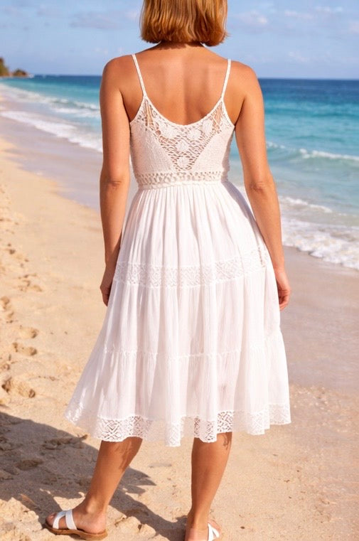 Sara Crochet Cami Tiered Midi Dress