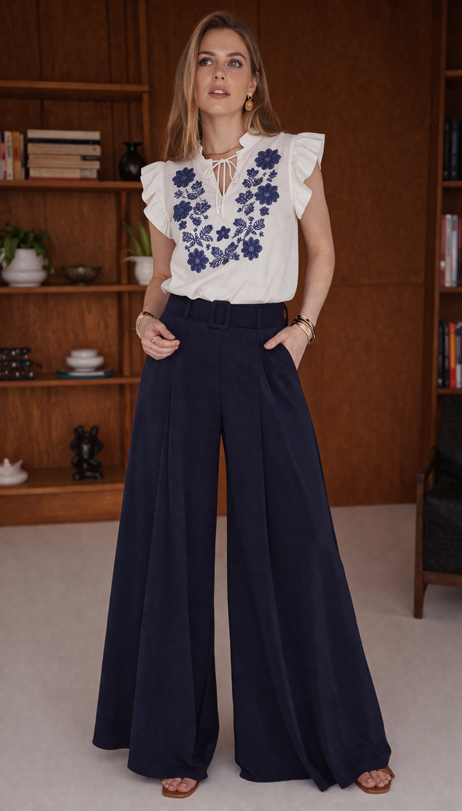 Belted Palazzo Wide Leg Trousers