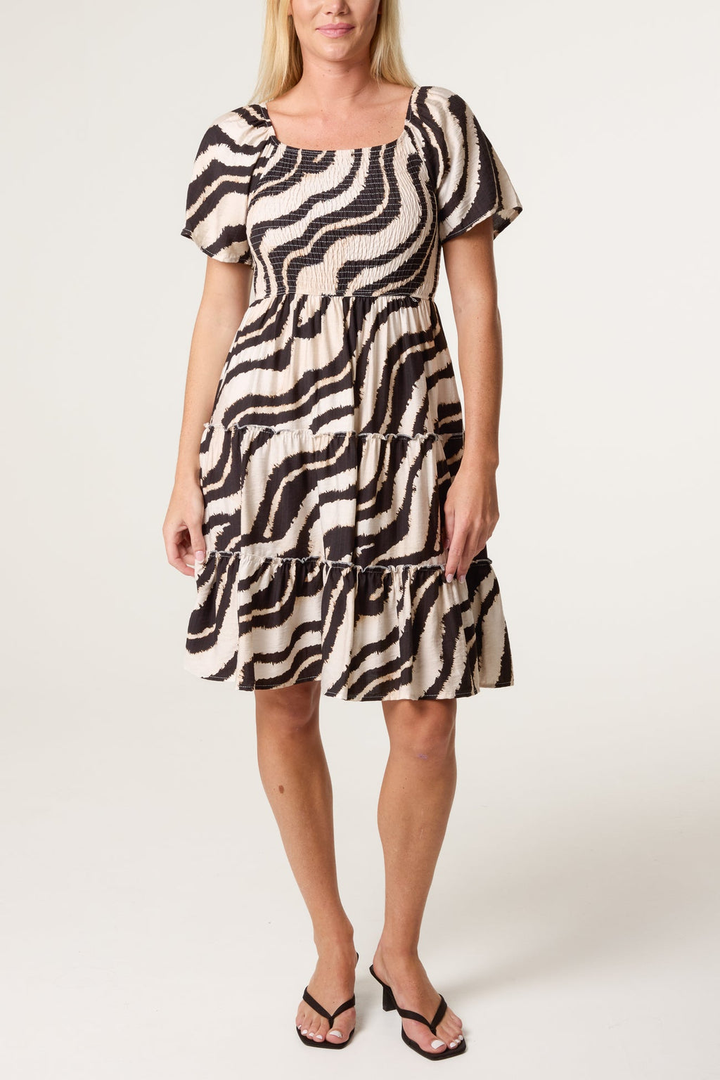 Zebra Print Shirred Bust Dress
