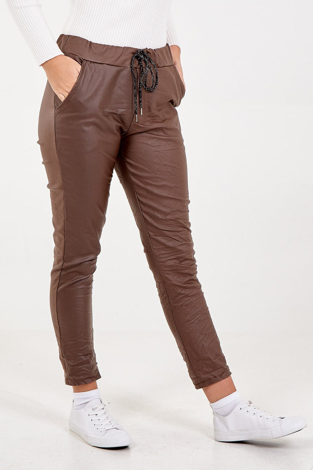 Grace Faux Leather PU Coated Crushed Magic Trousers