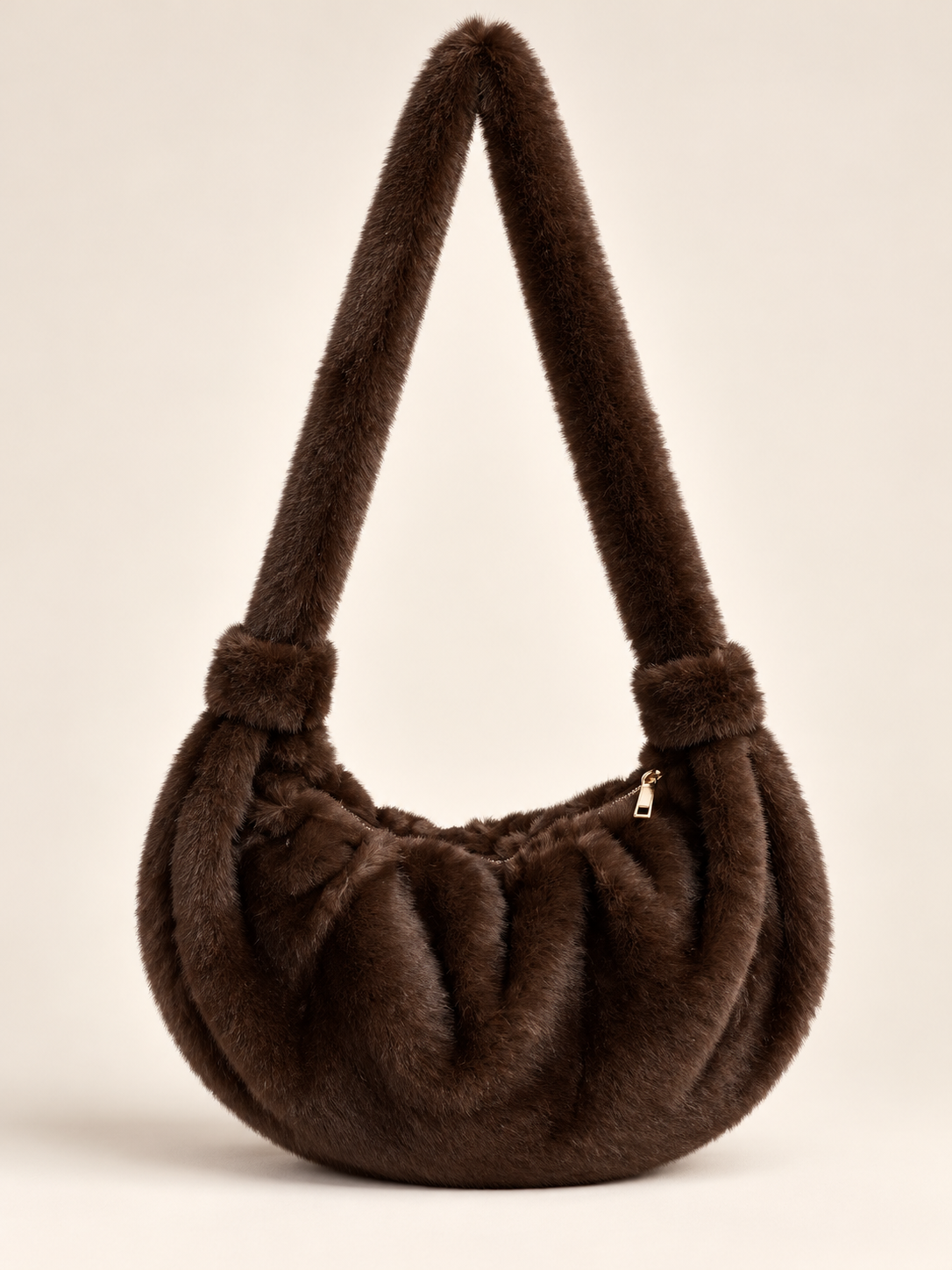 Plush Faux Fur Crescent Shoulder Bag