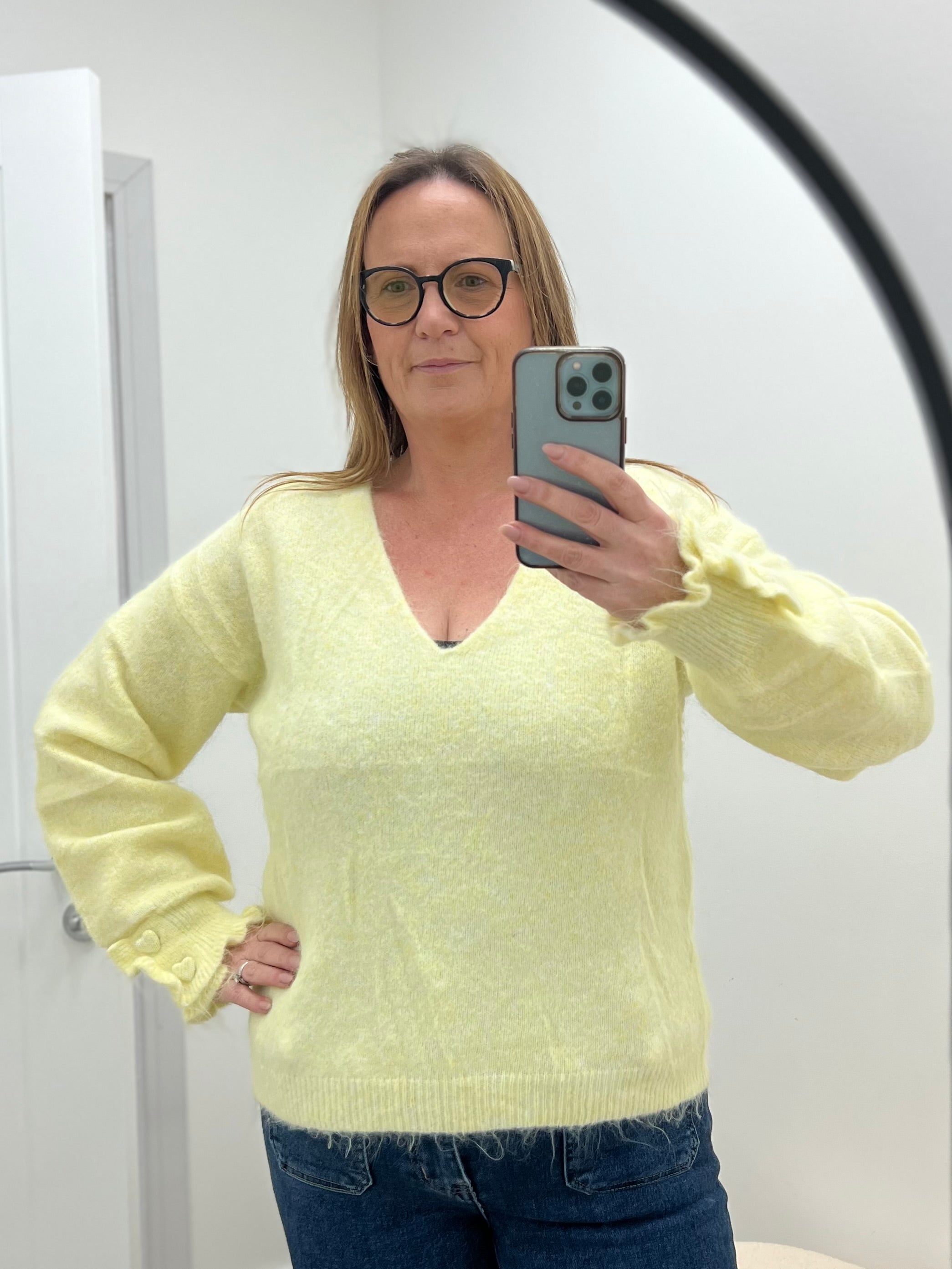 Heart Button V Neck Jumper