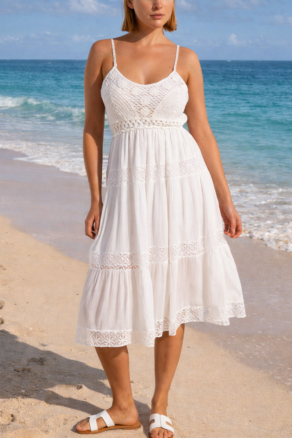 Sara Crochet Cami Tiered Midi Dress