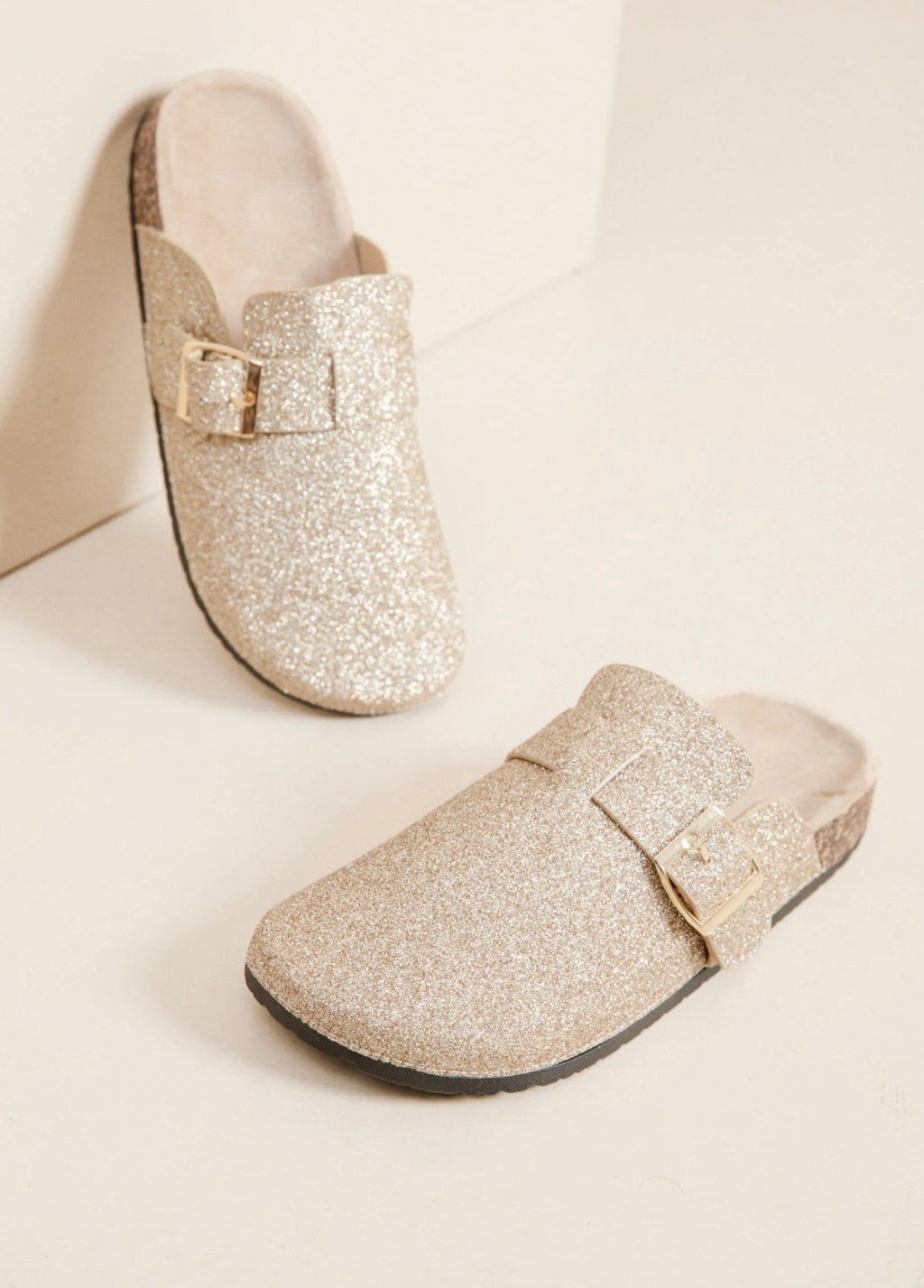 Golden Glimmer Buckle Clog