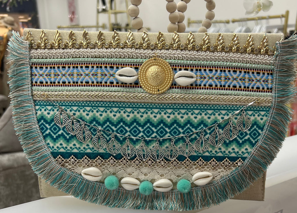 💎 Turquoise Coin – Fold‑Over Boho Clutch