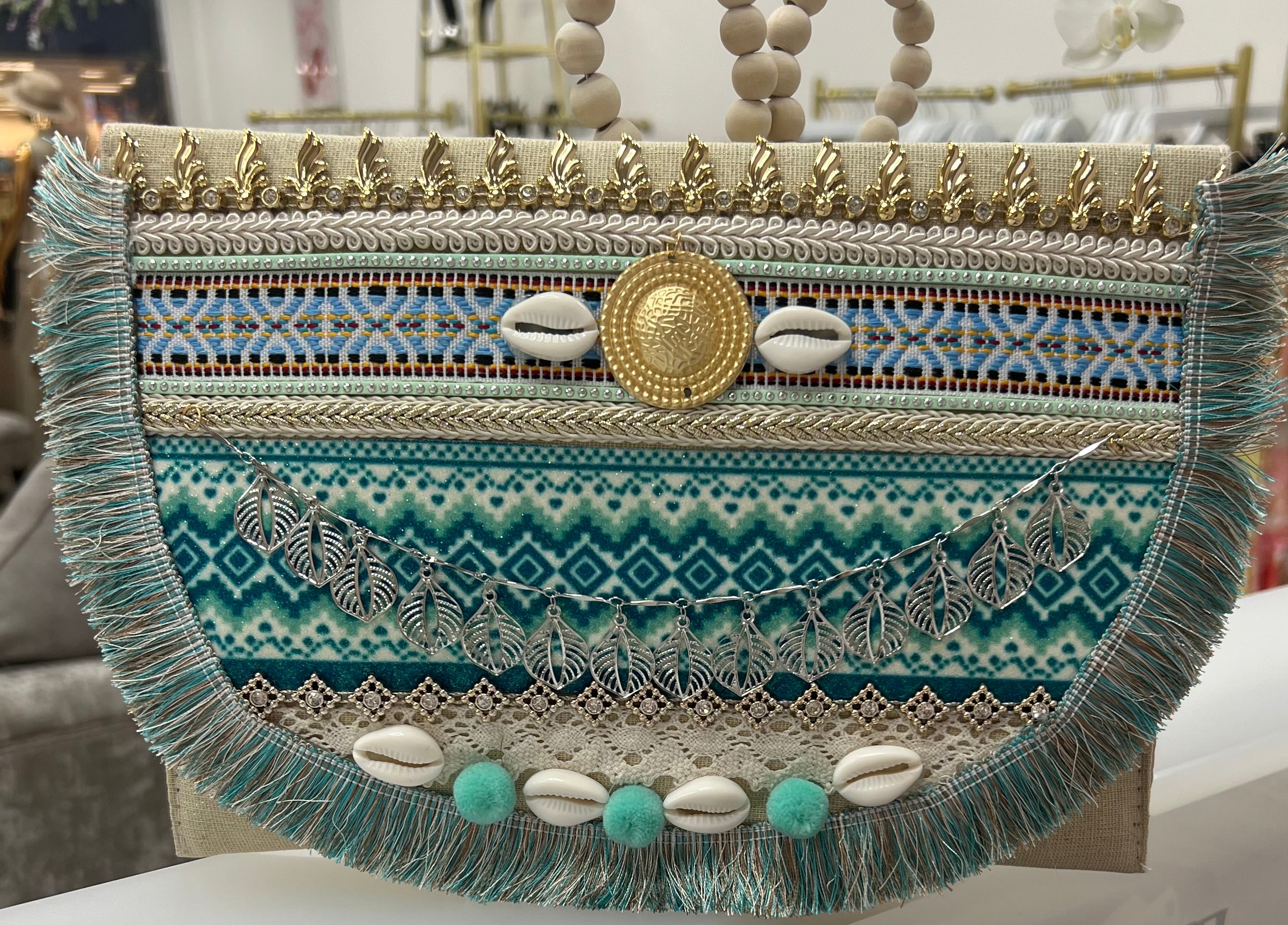 💎 Turquoise Coin – Fold‑Over Boho Clutch