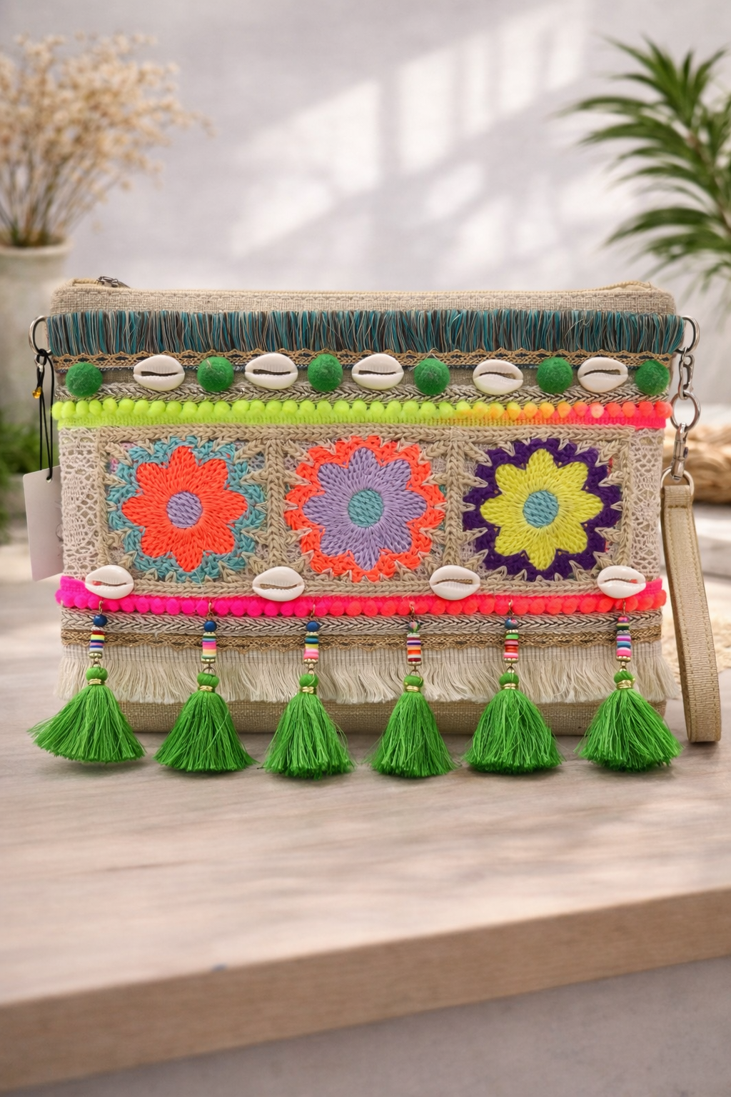 Crochet Neon Boho Clutch