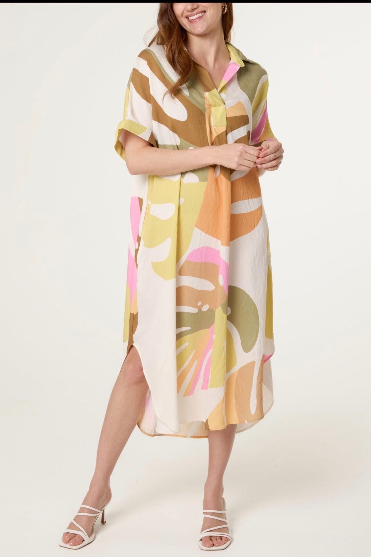 Zinnia Leaf Abstract Collar Open Tunic Dress