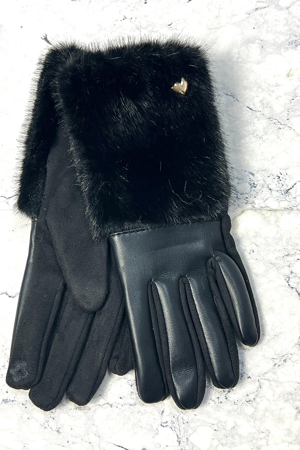 🖤 Fur Heart Gloves with Touchscreen Finger