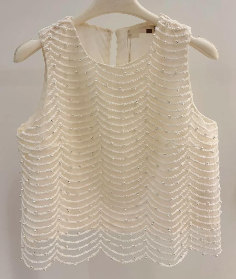 Pearl embellished Scolloped Top