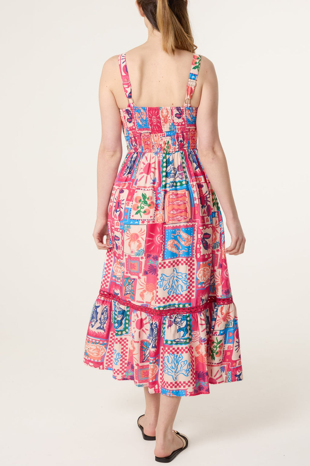 Clara Colourful Patchwork Tiered Midi Dress