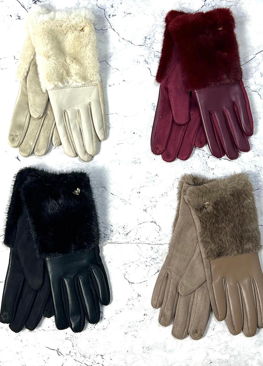 🖤 Fur Heart Gloves with Touchscreen Finger