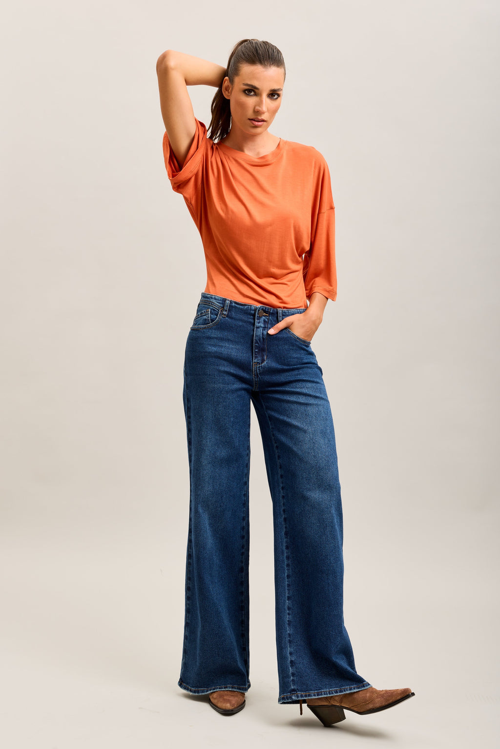 TOXIK3 WIDE DENIM STRETCH JEAN PANTS PATCH POCKETS