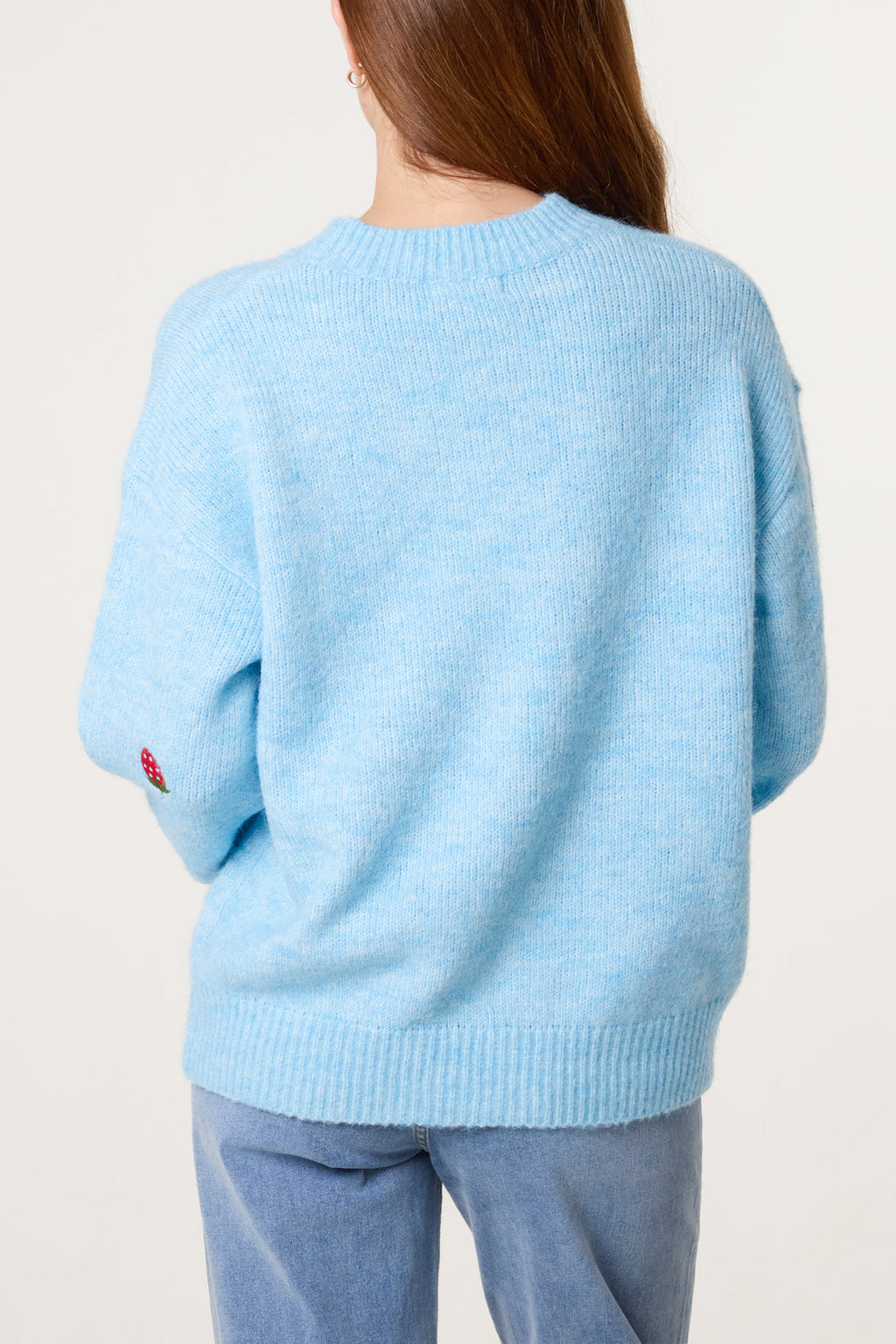 🍓Strawberry Embroidered Jumper — Blue