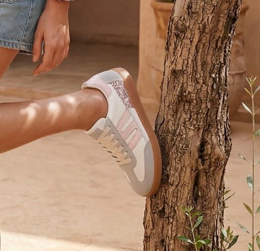 ✨ Alina — Grey, White & Pink Glitter Trainers