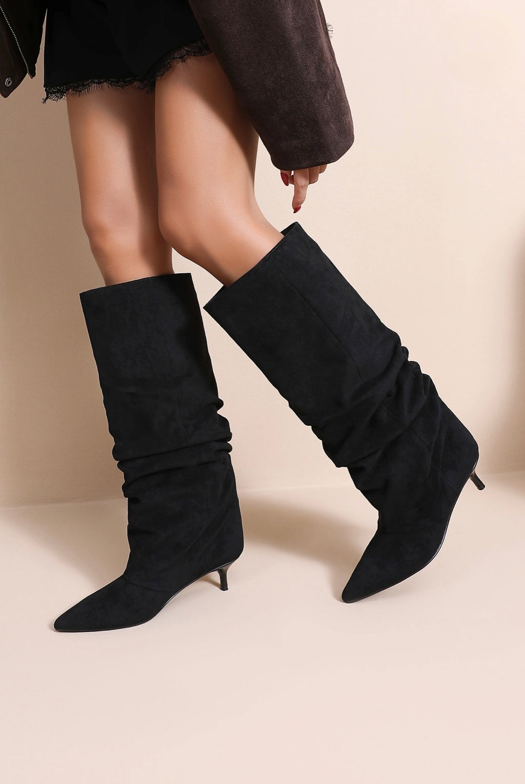 Saskia Slouched Kitten Heel Boots