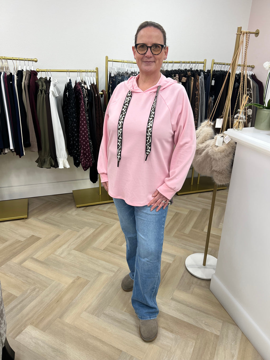 Carla Super Soft Scuba Sweat Top – Leopard Detail