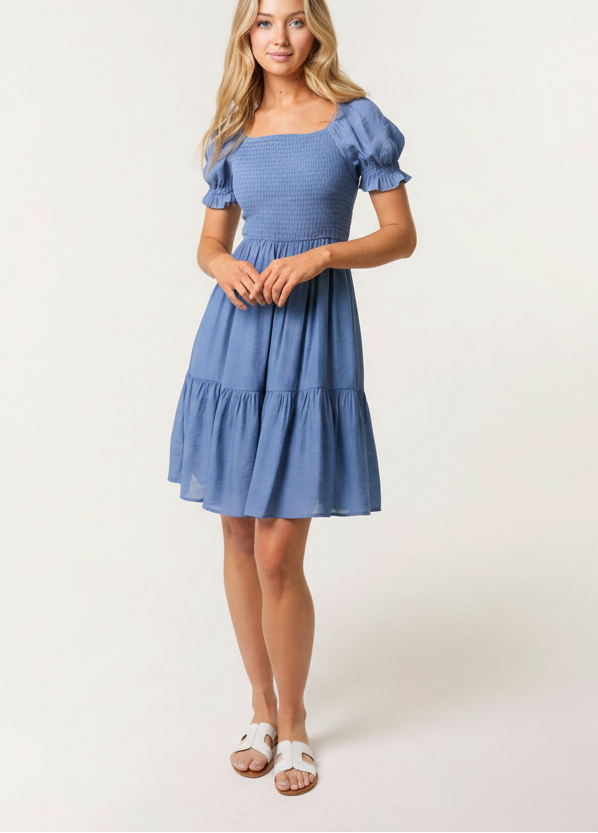 Dixie Shirred Puff Sleeve Dress
