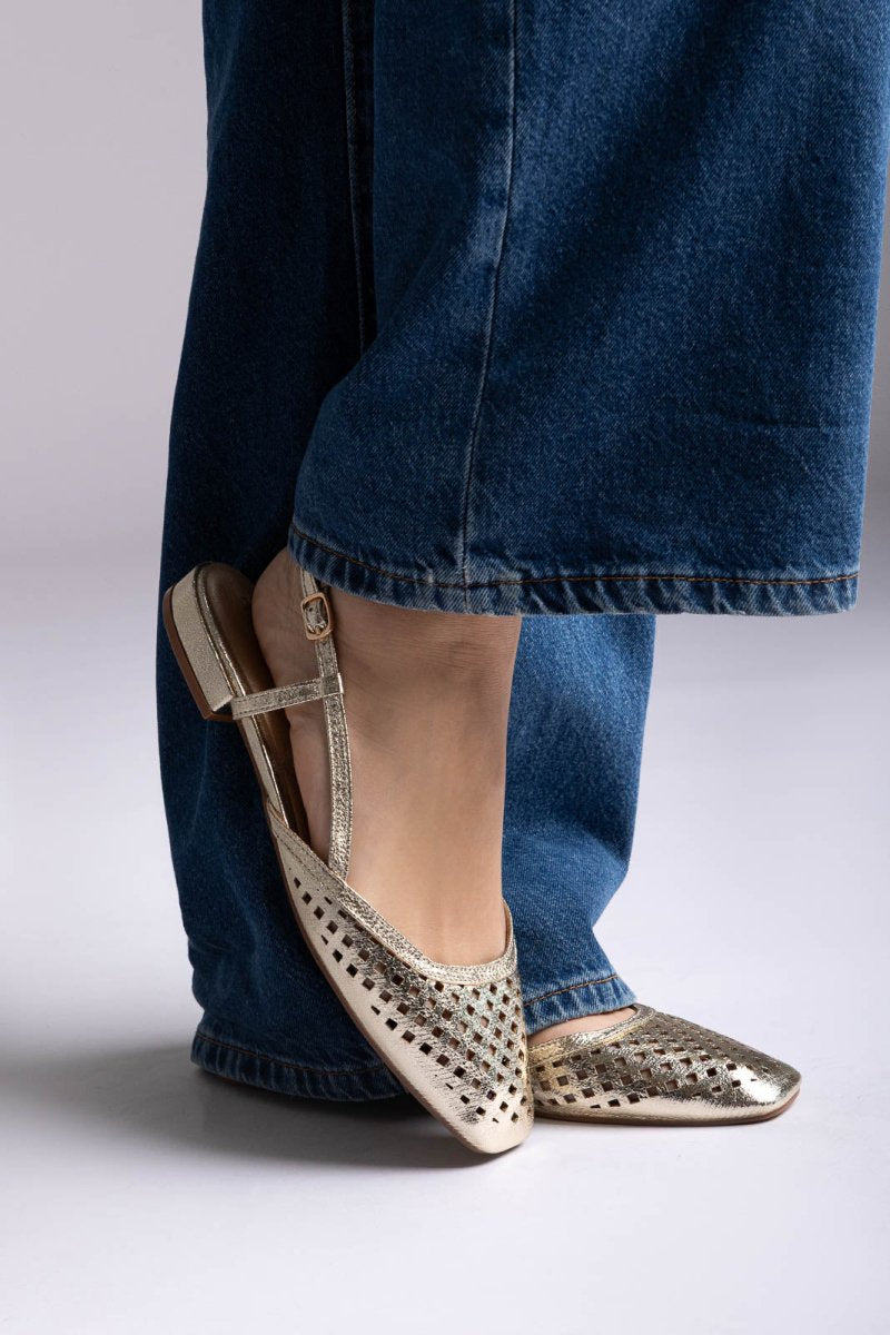 ✨ Mila — Cutwork Slingback in Gold & Neutral