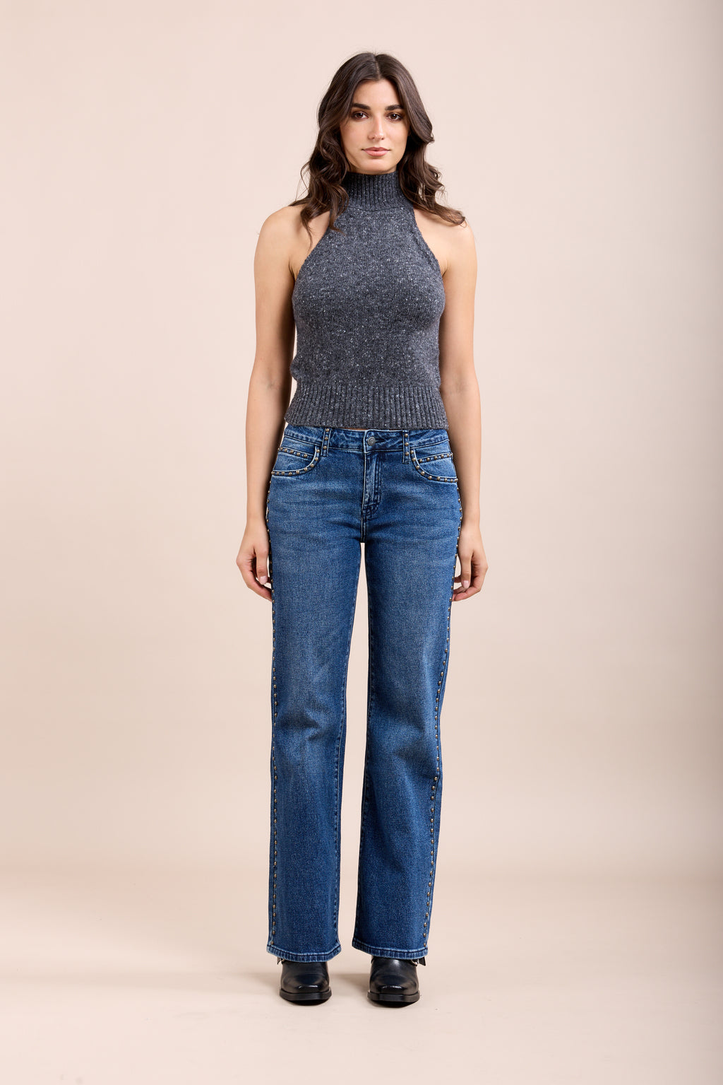TOXIK3 Straight Stretch Jean Pants with Stud Details