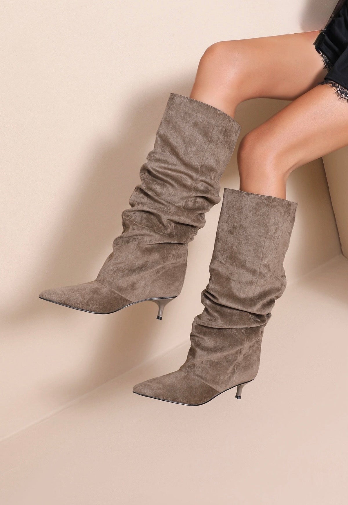 Saskia Slouched Kitten Heel Boots