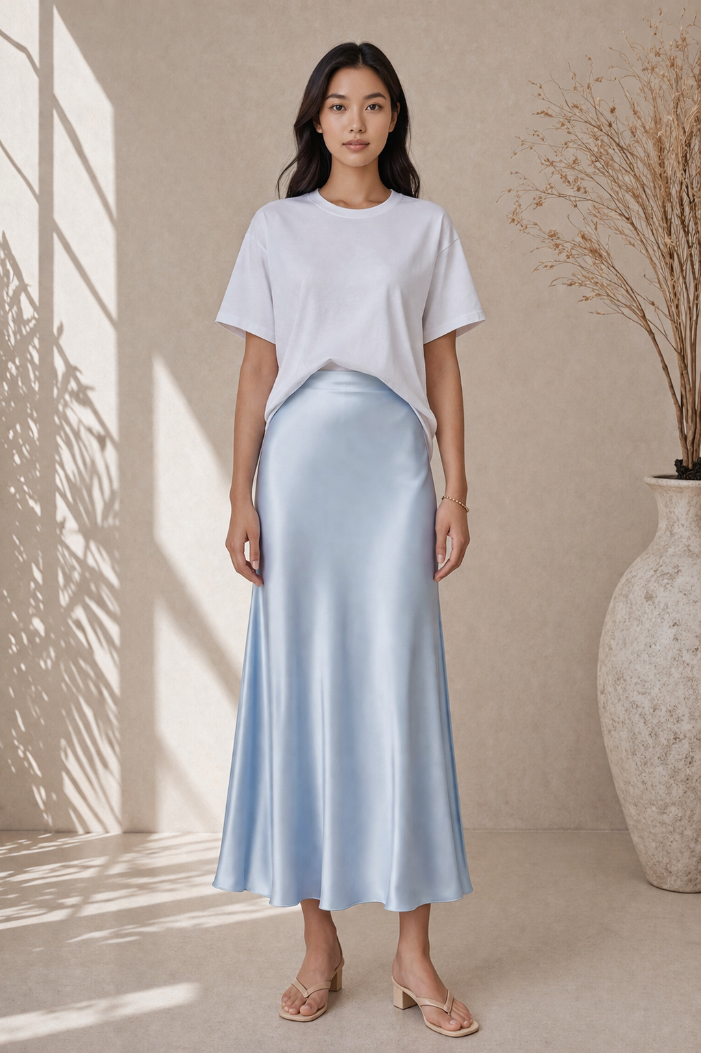 Sadie Satin Midi Skirt – Effortless Elegance, Elevated Everyday