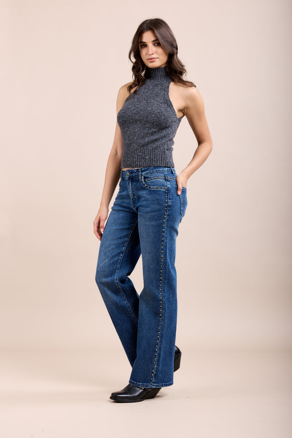 TOXIK3 Straight Stretch Jean Pants with Stud Details