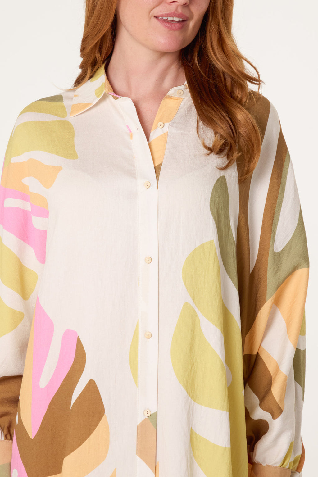 Zinnia Abstract Leaf Oversized Shirt Dress