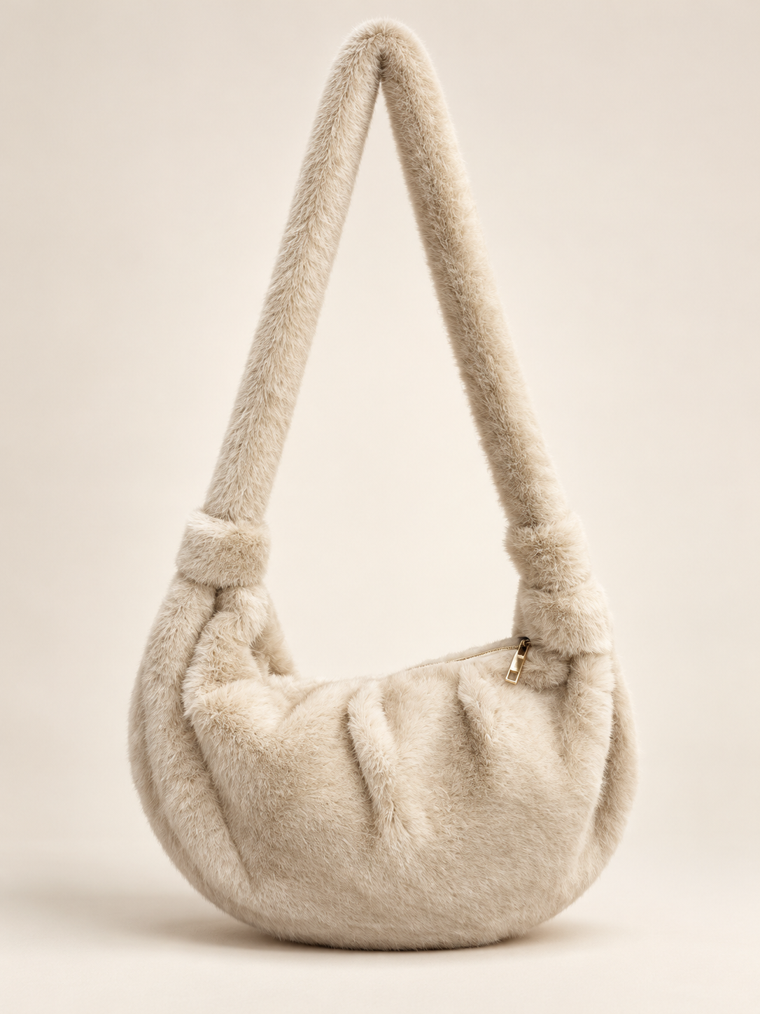 Plush Faux Fur Crescent Shoulder Bag