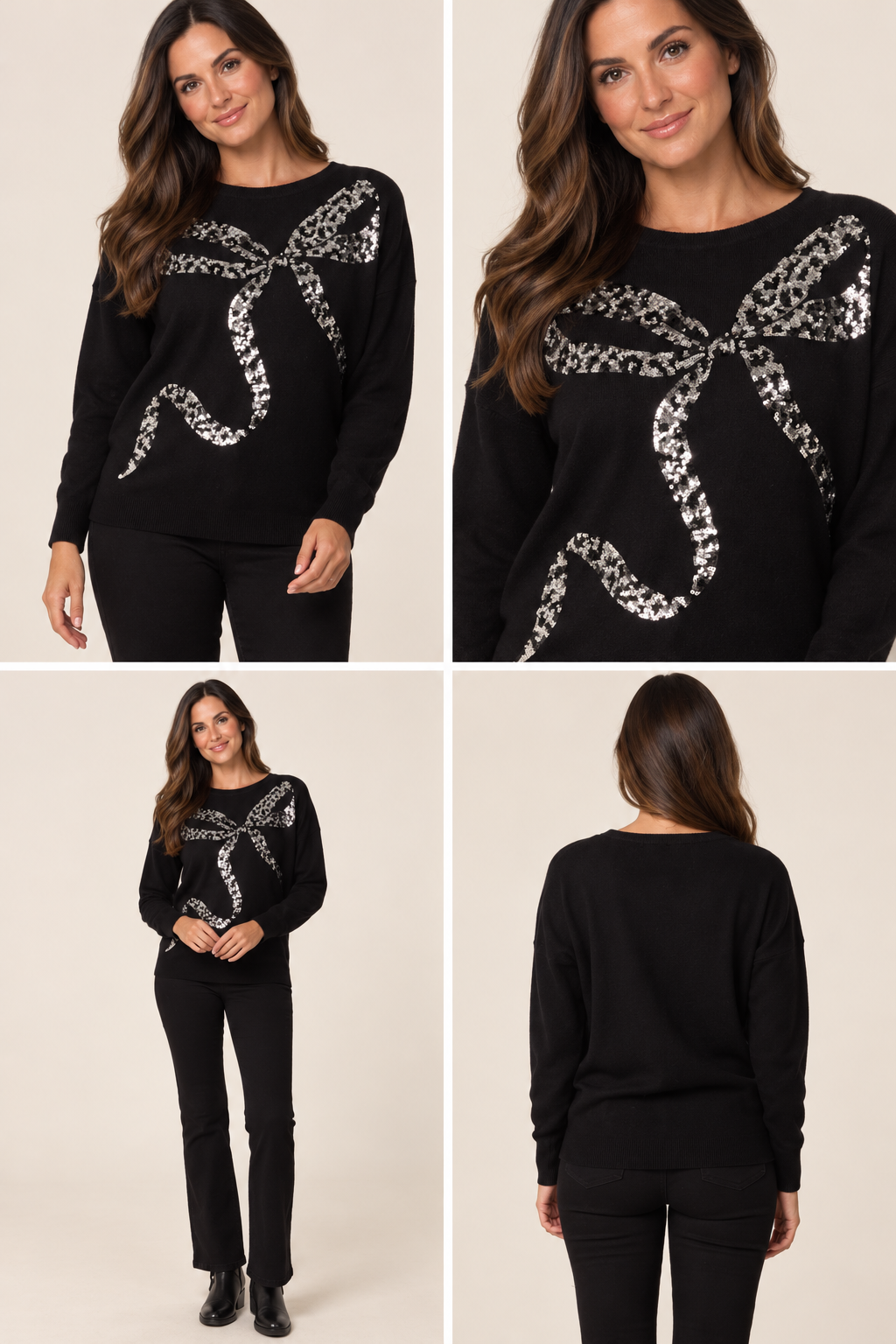 Leopard Bow Sequin Jumper Silver