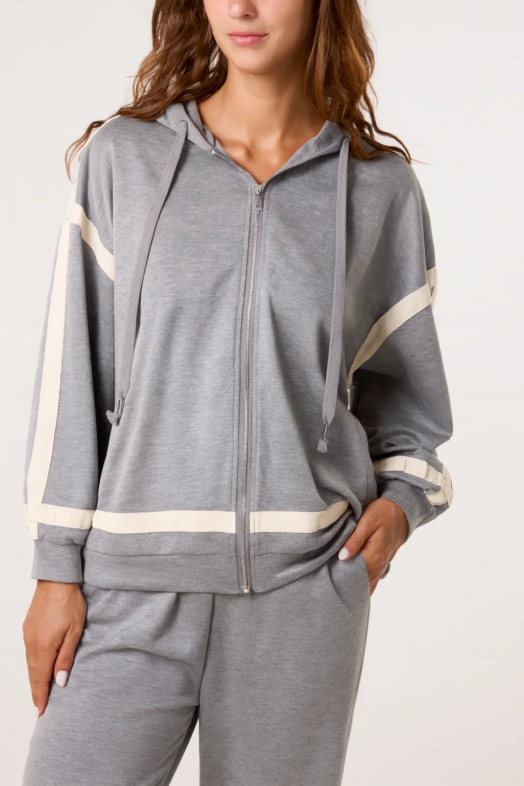Trina Zip-Up Jacket – Grey Stripe Edition