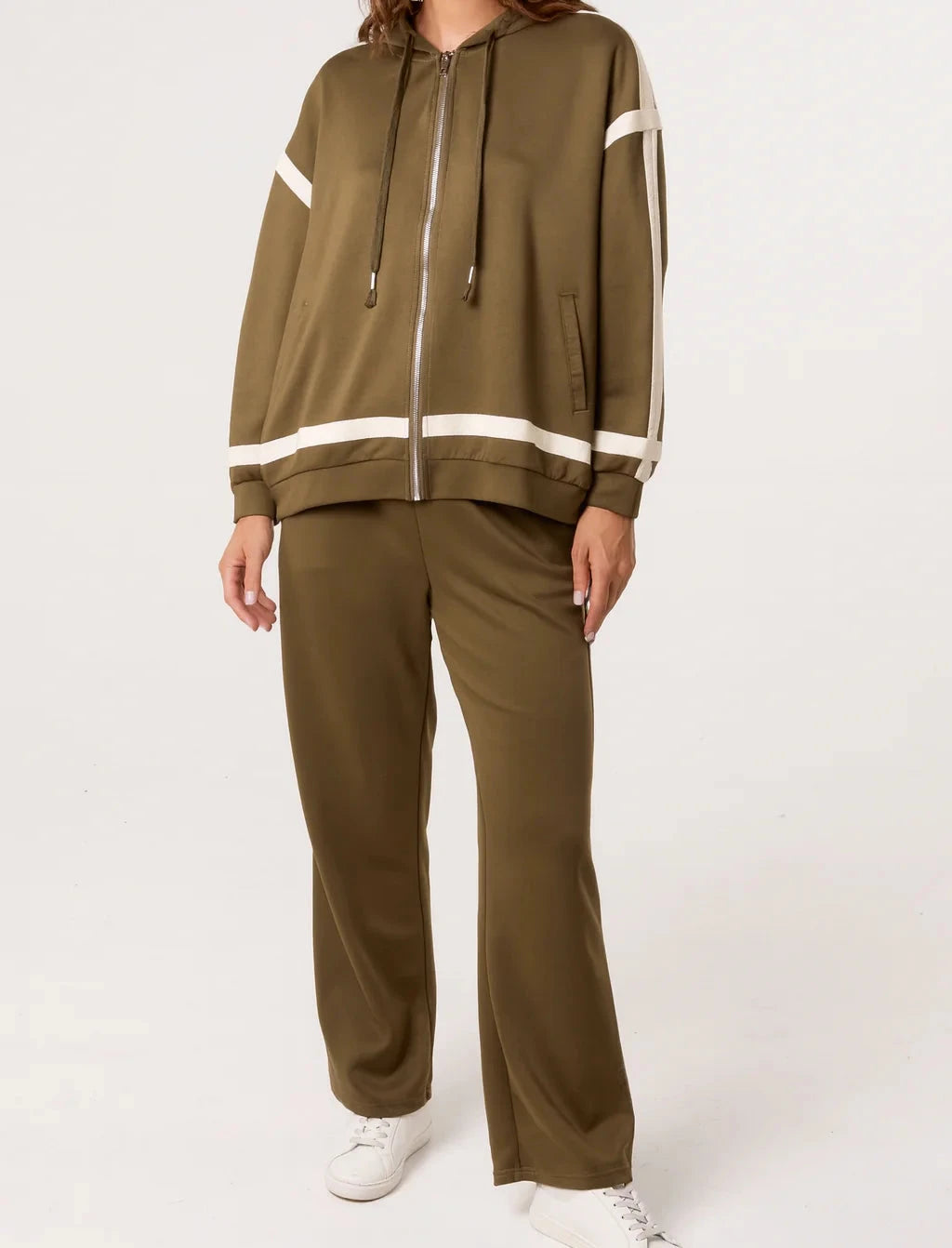 Trina Zip-Up Jacket – Khaki Stripe Edition