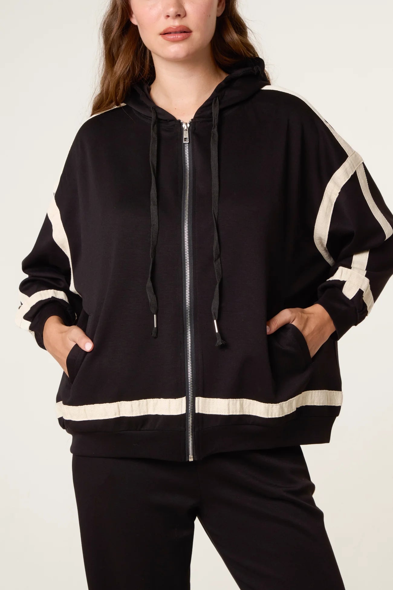 Trina Zip-Up Jacket – Black Stripe Edition