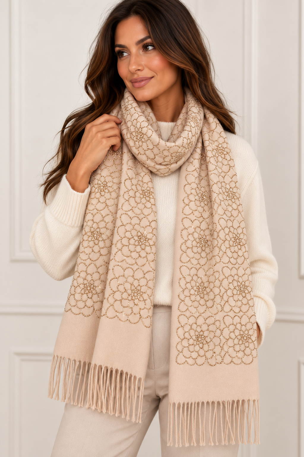 Dahlia Embellished Cashmere Feel Scarf