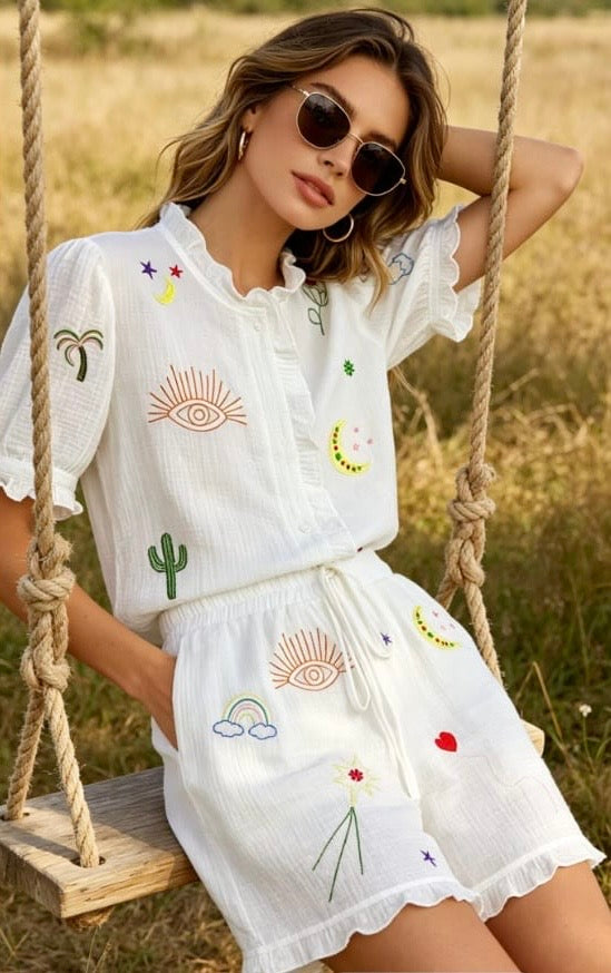 Alana Embroidery Co-ord 100% Cotton