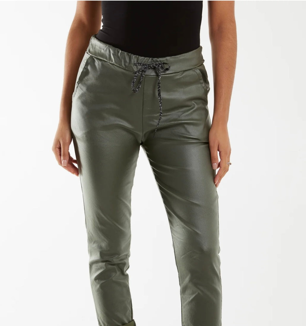 Grace Faux Leather PU Coated Crushed Magic Trousers